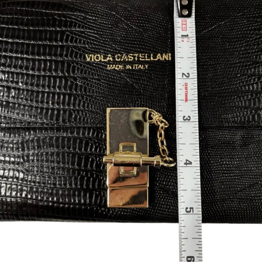 Viola Castellani Black Leather Crossbody Clutch Handbag Purse Italy Gold Whimsi